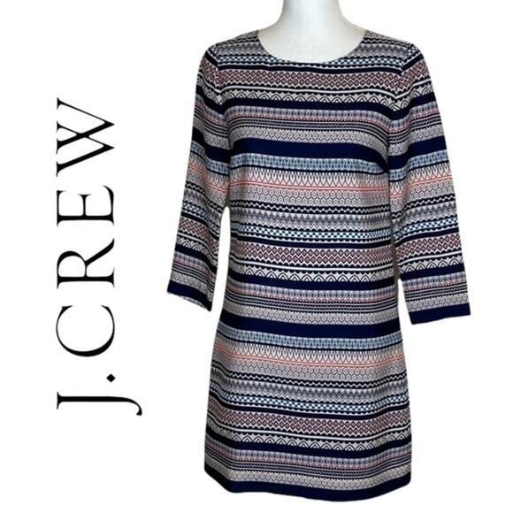 J Crew White Blue Geometric Striped Career Office Shift Dress NWOT Size 00 - Picture 2 of 12
